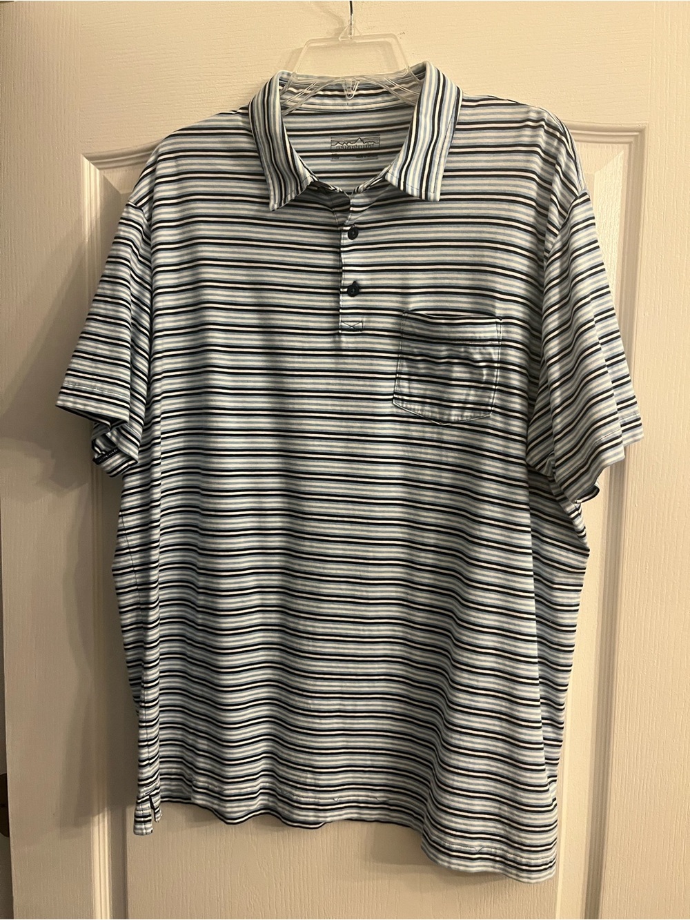 Patagonia Men's Striped Polo Shirt - Blue & White